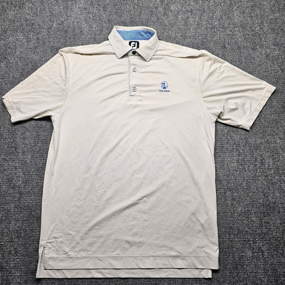 FootJoy Mens The Farm Golf Polo Shirt Beige Cream Short Sleeve Size Medium